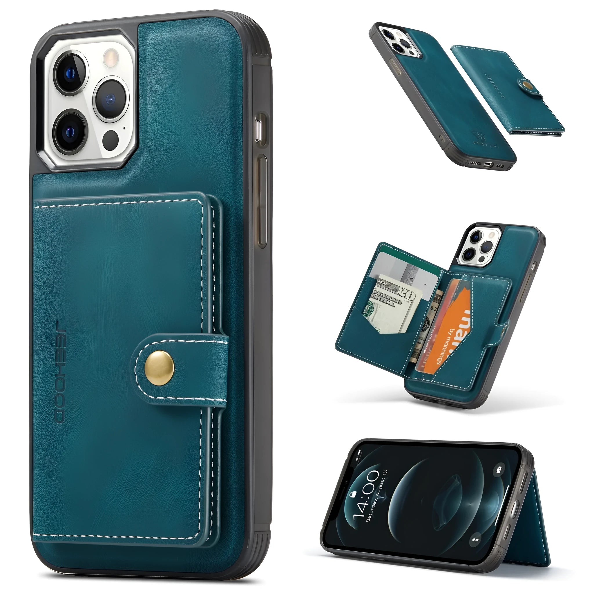 PHONERetro Magnetic-Absorbing Split Card Case Phone Case in black with card slot attached to back cover