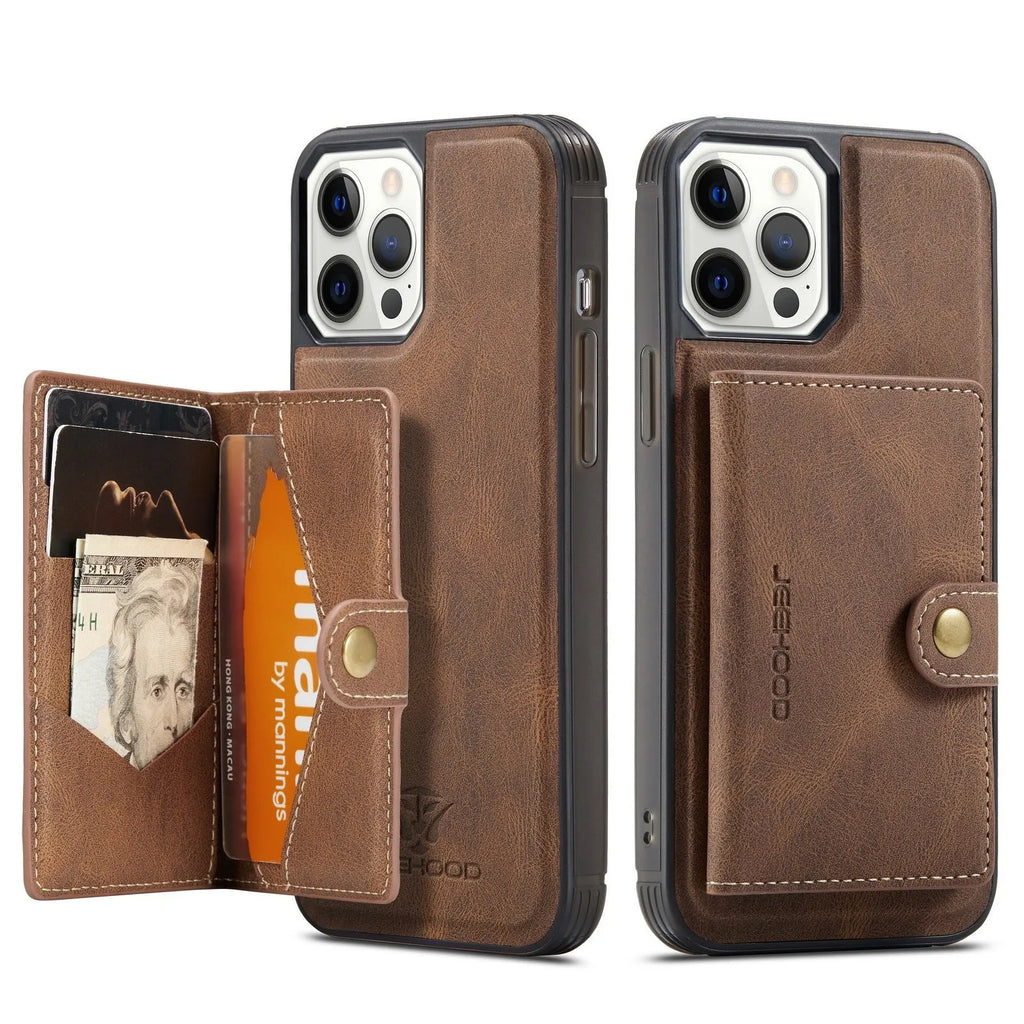 PHONERetro Magnetic-Absorbing Split Card Case Phone Case in black with card slot attached to back cover