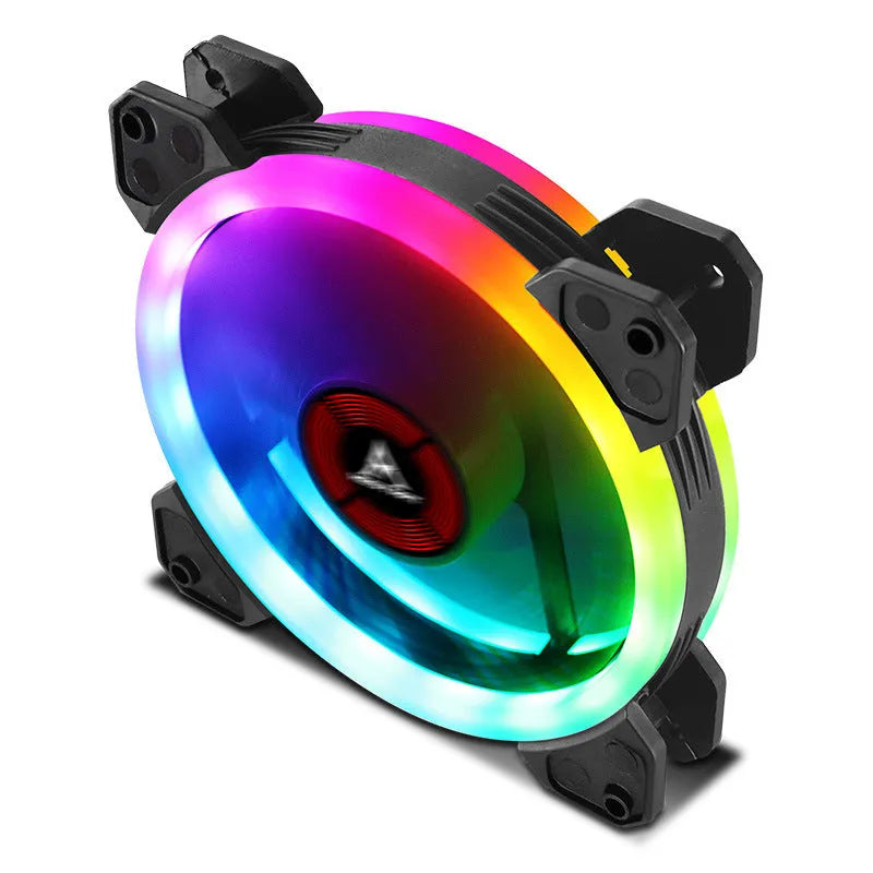 Camouflage pattern 12cm PC cooling fan with glowing RGB lights on blades and central hub