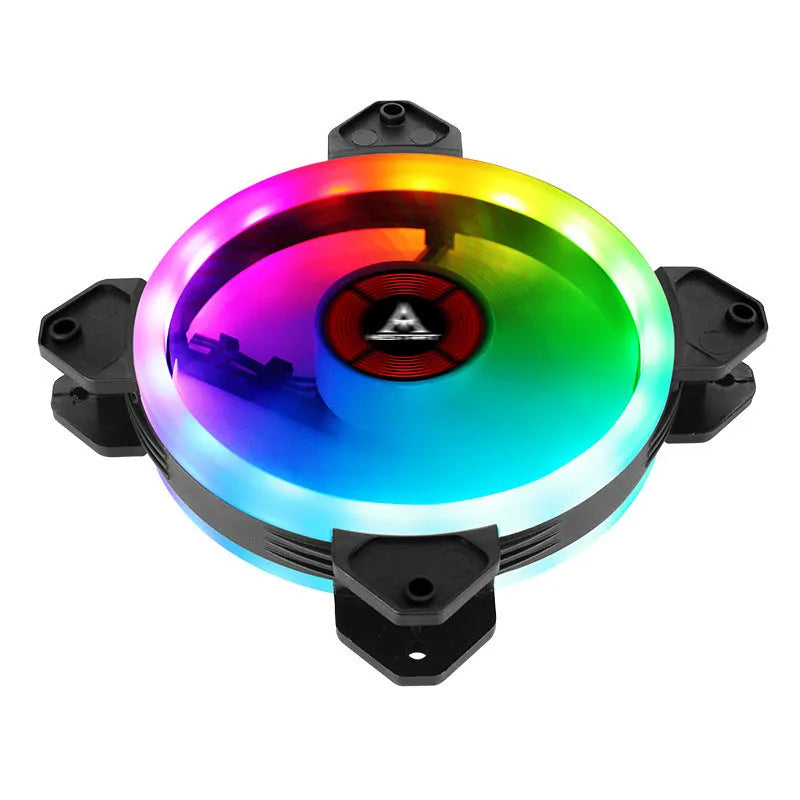 Camouflage pattern 12cm PC cooling fan with glowing RGB lights on blades and central hub