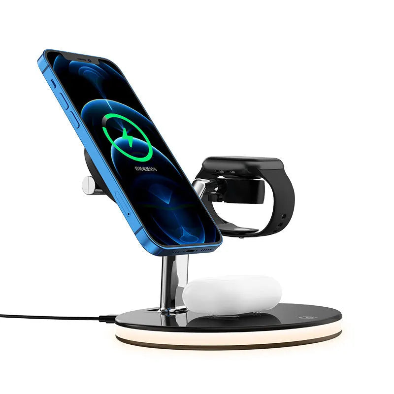 15W three-in-one wireless fast charger with magnetic alignment in black and white colours