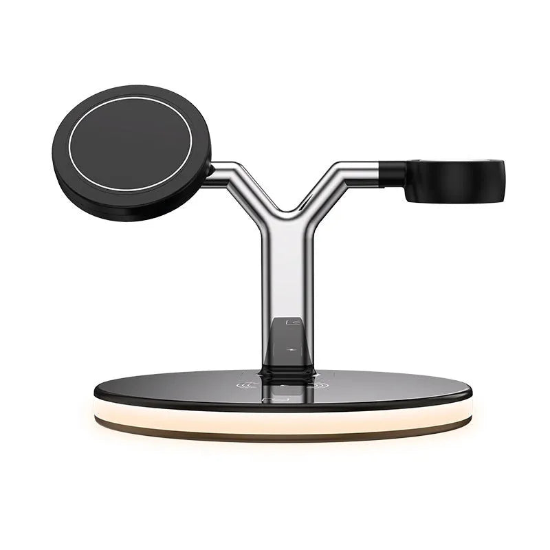 15W three-in-one wireless fast charger with magnetic alignment in black and white colours