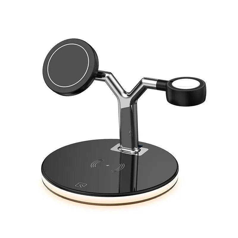 15W three-in-one wireless fast charger with magnetic alignment in black and white colours
