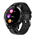 Waterproof smart bracelet with a circular 1.28-inch IPS screen and a black silicone strap on a wrist.