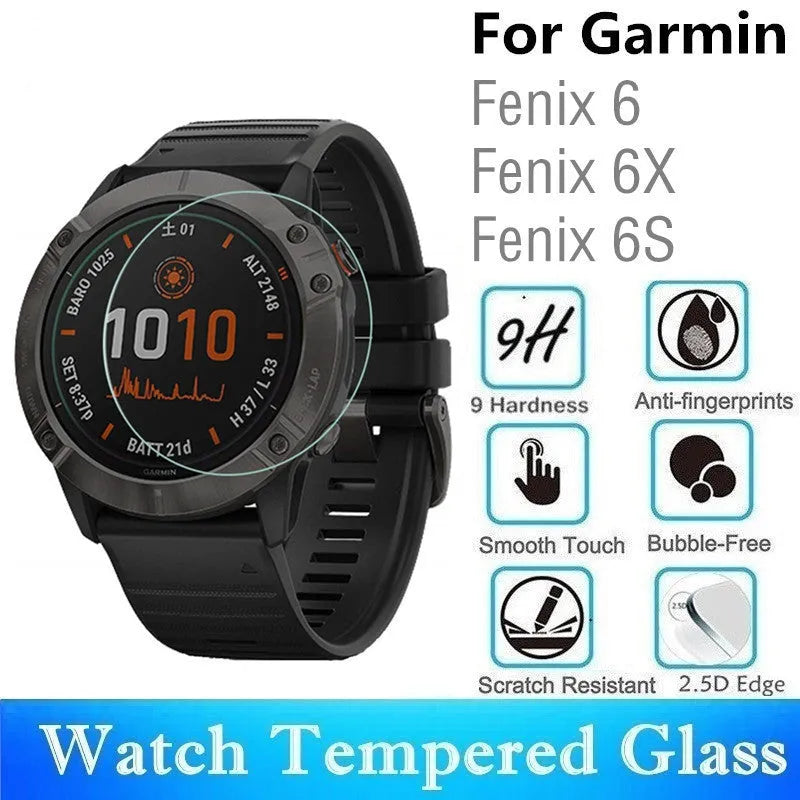 Tempered glass screen protector for Garmin Fenix 6 Pro watch face, transparent front film