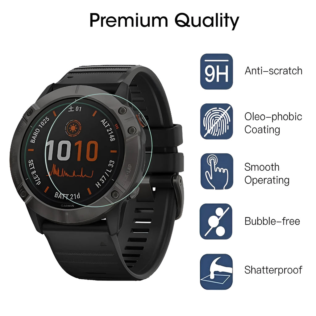 Tempered glass screen protector for Garmin Fenix 6 Pro watch face, transparent front film