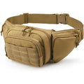 Tactical multifunctional waist bag in black or khaki, worn on the waist without shoulder straps.