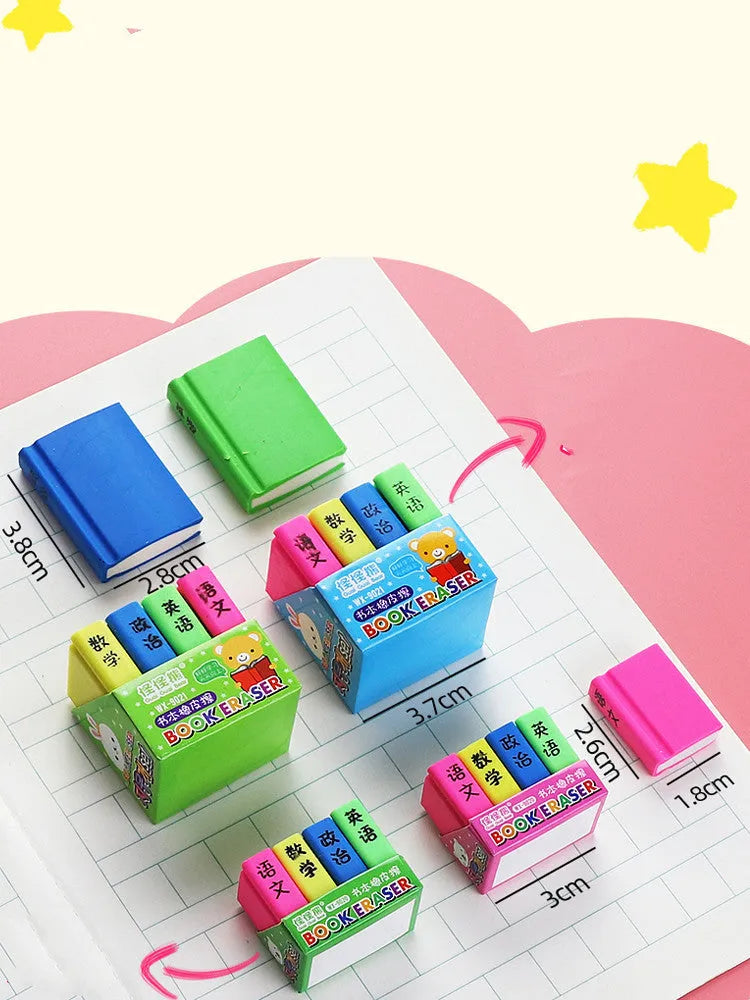 Cartoon book eraser sets for student rewards in small and large size options