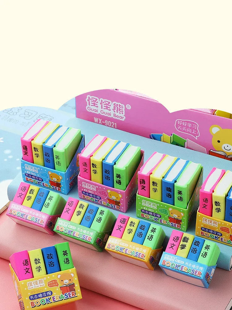 Cartoon book eraser sets for student rewards in small and large size options