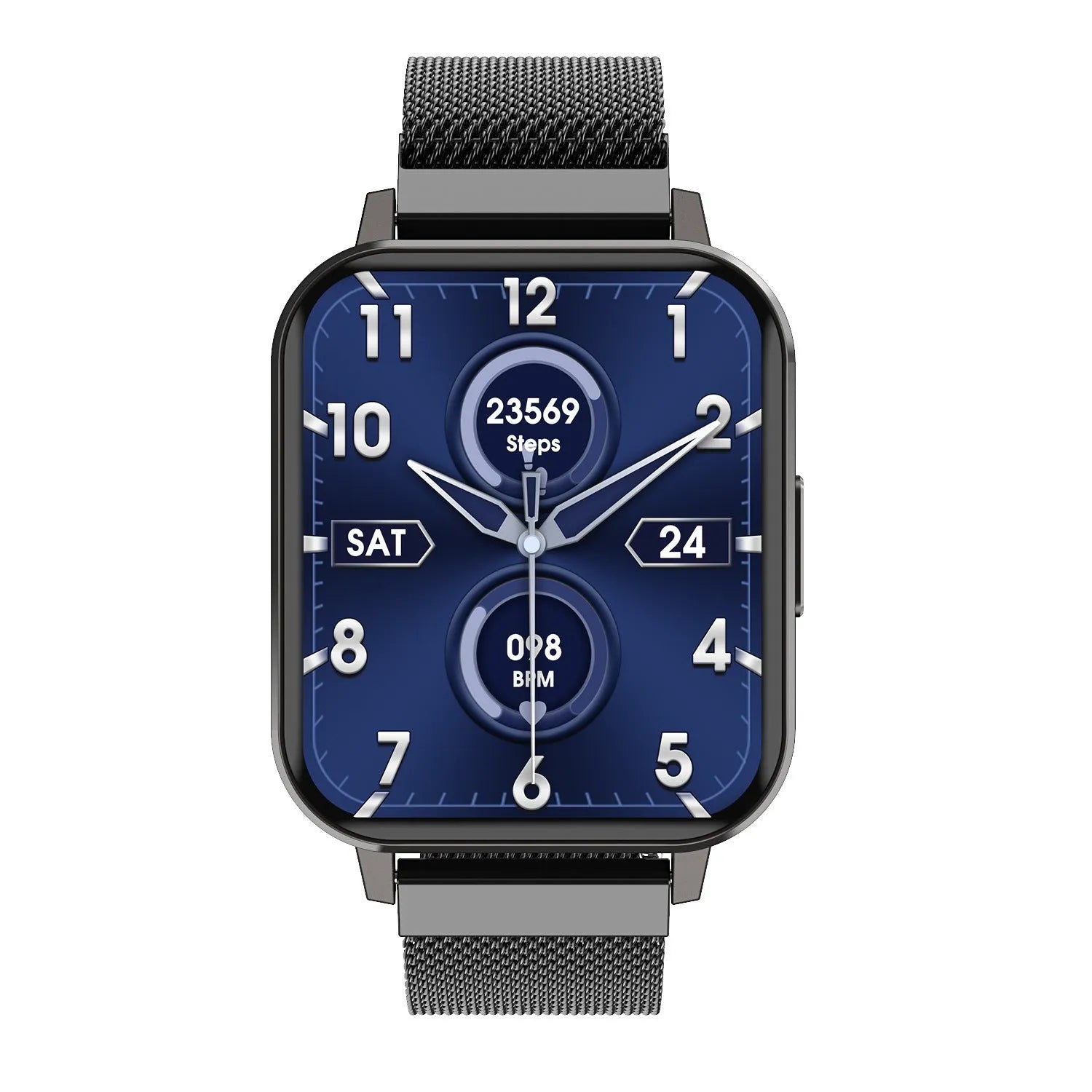 DTX Smart Watch with 1.78 inch HD display on a black steel wristband showing fitness tracking interface.