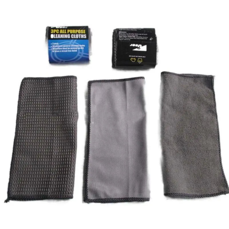 Nine-piece grey car wash set in superfine fibre, 27.5 x 31 x 6 cm, for car and household cleaning