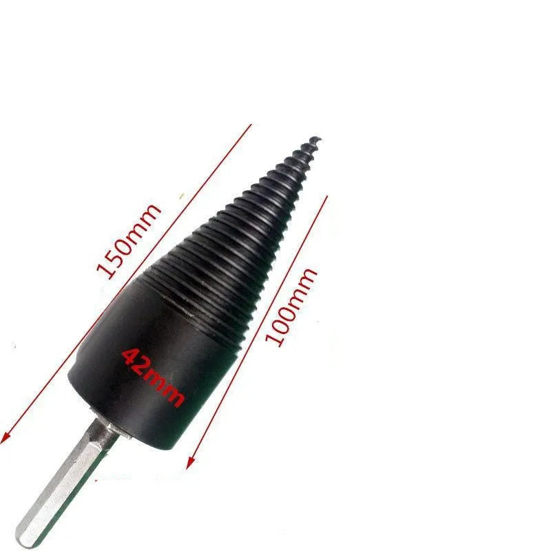 Hexagonal metal firewood splitting drill bit in 32mm and 42mm sizes for electric drills.