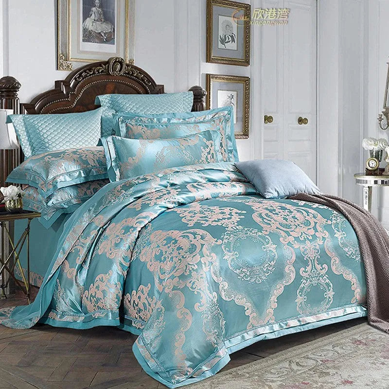 European-style pure cotton sateen jacquard 4-piece bedding set with quilt cover, sheet, and two pillowcases in white