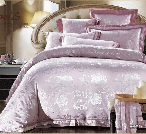 European-style pure cotton sateen jacquard 4-piece bedding set with quilt cover, sheet, and two pillowcases in white