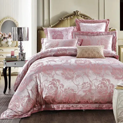 European-style pure cotton sateen jacquard 4-piece bedding set with quilt cover, sheet, and two pillowcases in white