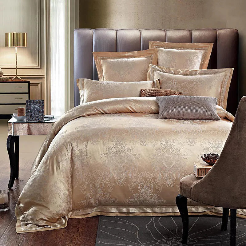 European-style pure cotton sateen jacquard 4-piece bedding set with quilt cover, sheet, and two pillowcases in white