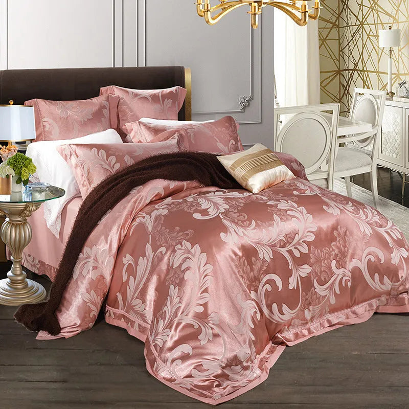 European-style pure cotton sateen jacquard 4-piece bedding set with quilt cover, sheet, and two pillowcases in white