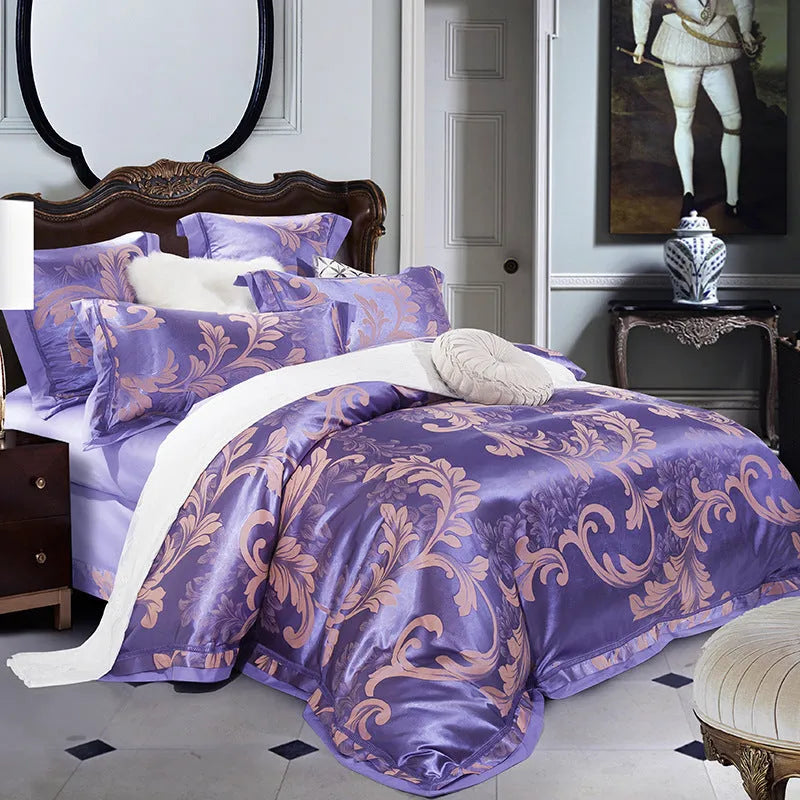 European-style pure cotton sateen jacquard 4-piece bedding set with quilt cover, sheet, and two pillowcases in white