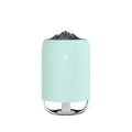 Magic Flame white mini ultrasonic humidifier with USB cable on desktop, columnar shape