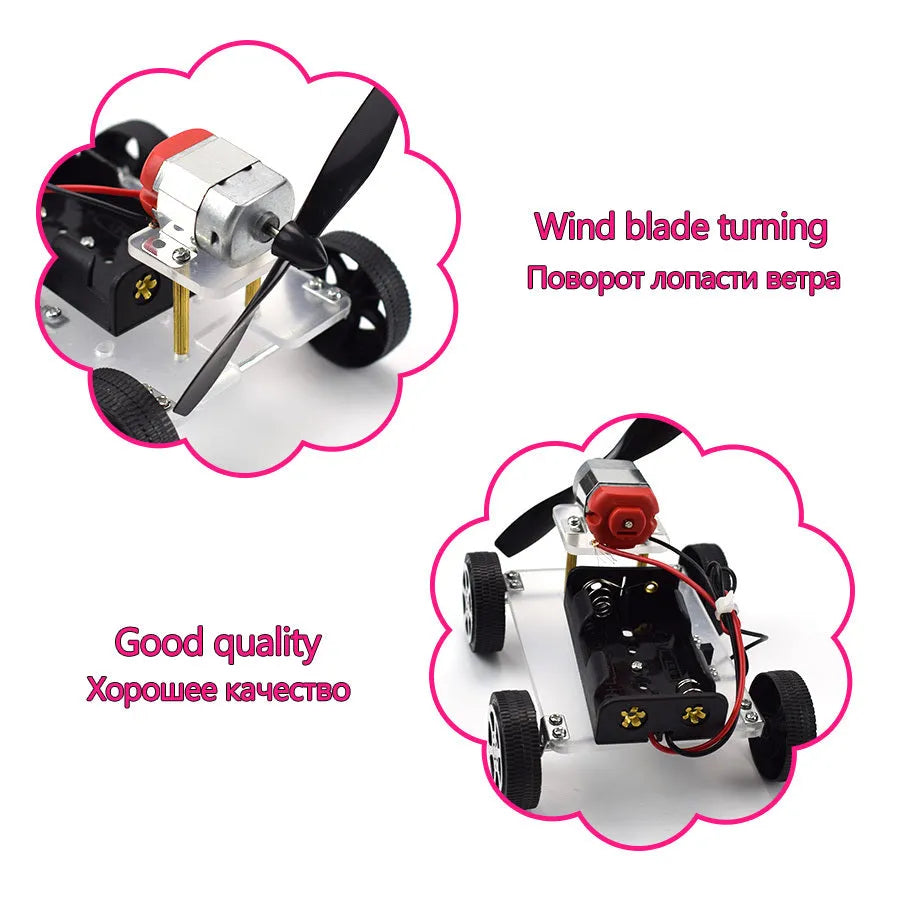 Children's educational wind car DIY electronic science kit with acrylic and plastic components