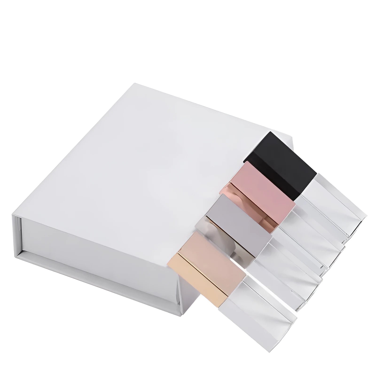 Transparent glass USB flash drive with stainless steel frame in gold colour showing USB connector