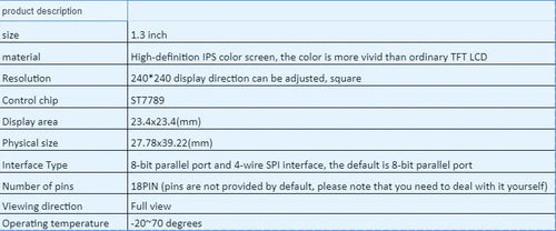 1.3-inch square IPS LCD display module with 240x240 resolution and 18-pin connector