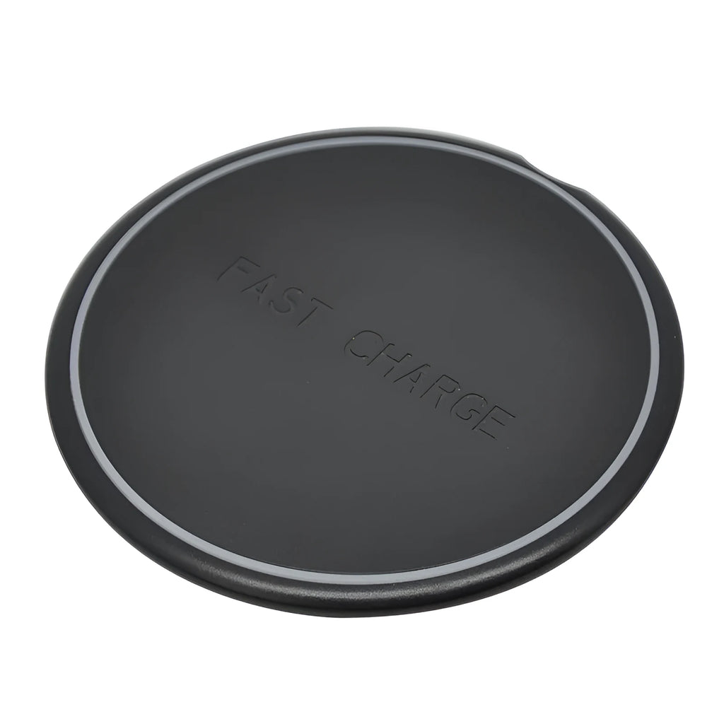 Round black 10W fast wireless charger with LED indicator and Micro USB port