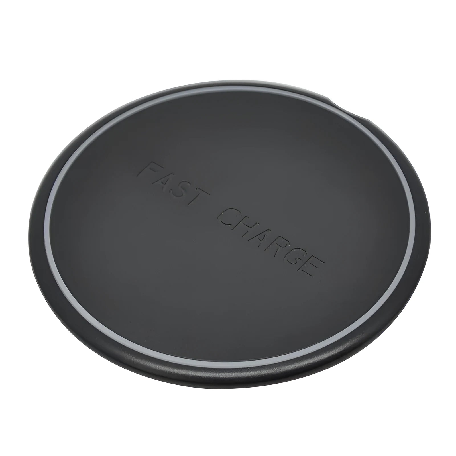 Round black 10W fast wireless charger with LED indicator and Micro USB port