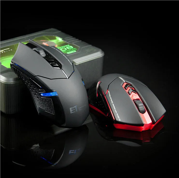 Wireless 2.4GHz gaming mouse with 4000DPI optical sensor, seven buttons, and four-way scroll wheel in black