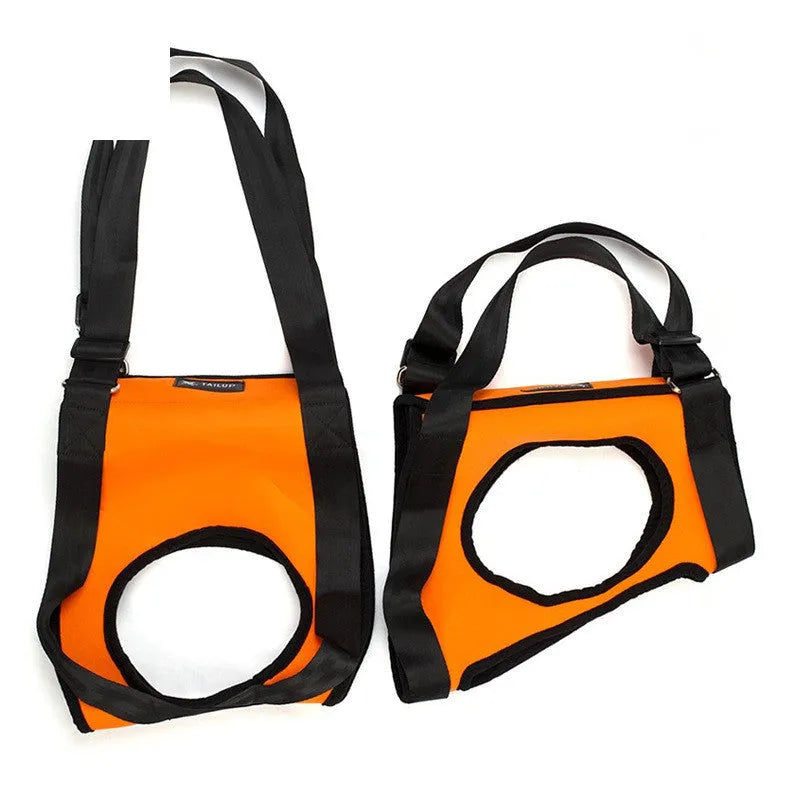 Dog pet assist belt in red, green, or orange with front leg and hind leg options, sizes S M L