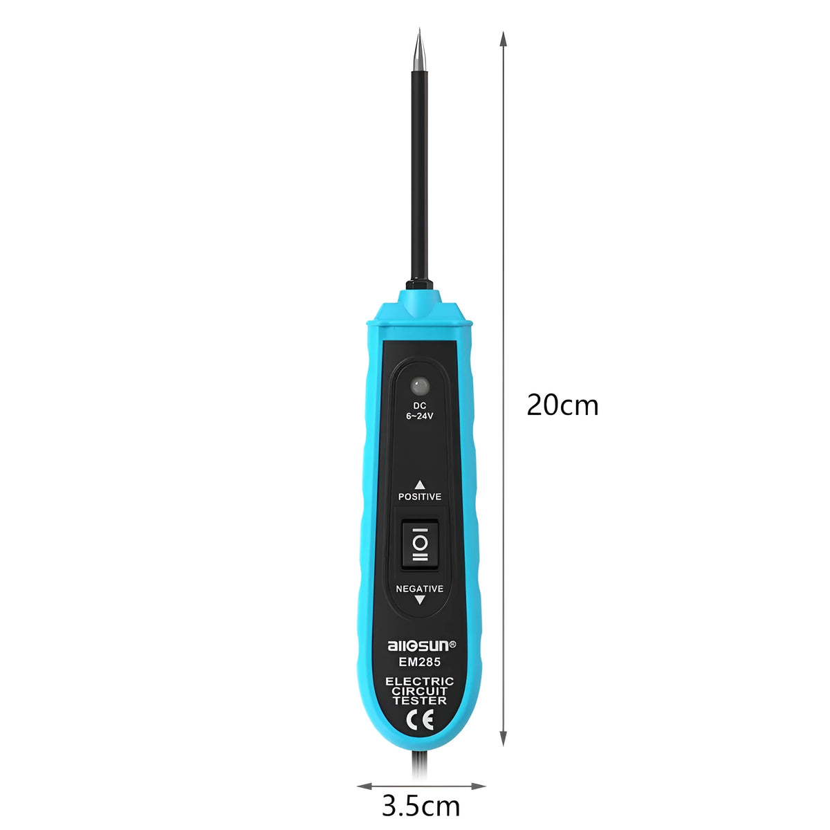 DC probe car circuit tester with 5m cable, crocodile clip, wire probe, and back-probe for 6-24V automotive electrical testing