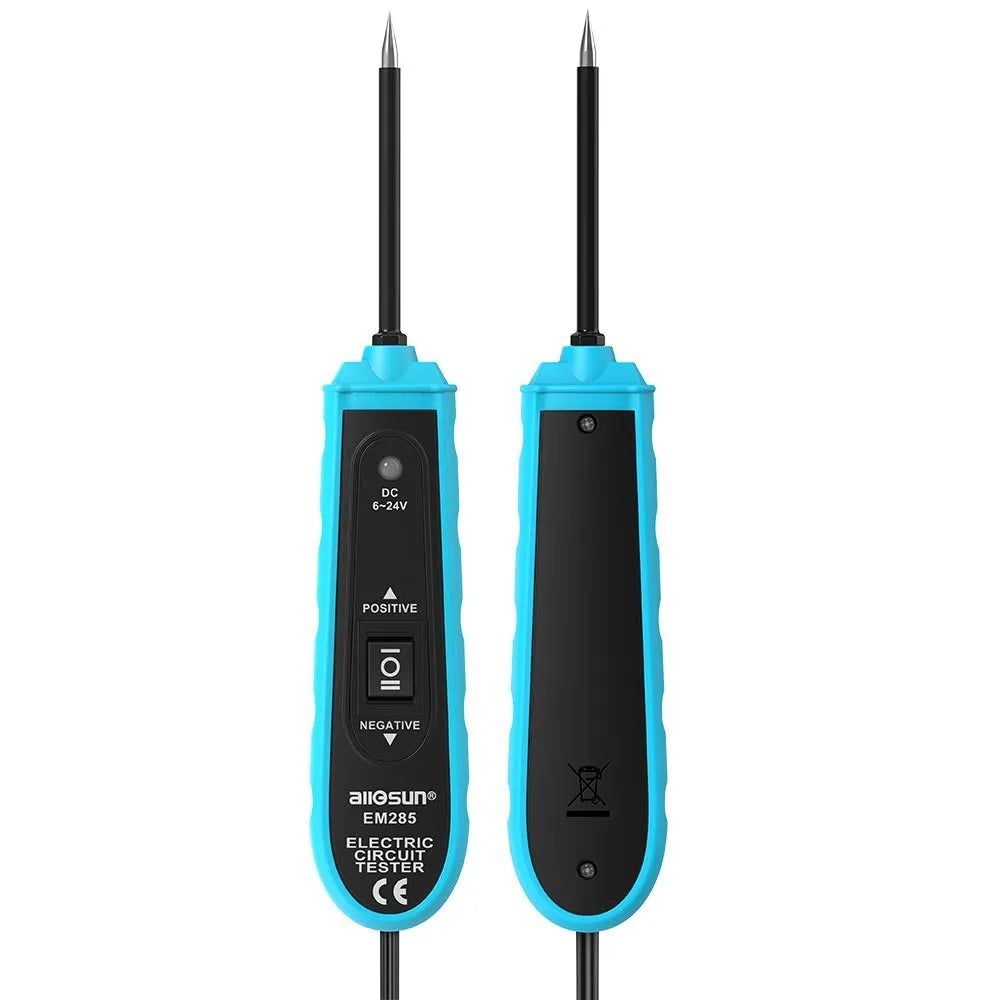 DC probe car circuit tester with 5m cable, crocodile clip, wire probe, and back-probe for 6-24V automotive electrical testing