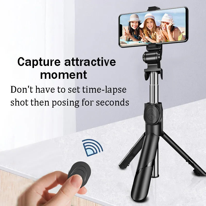 Bluetooth selfie stick tripod with remote, 680mm handheld, 650mm tripod, holds phones up to 6.0 inches, White or Black