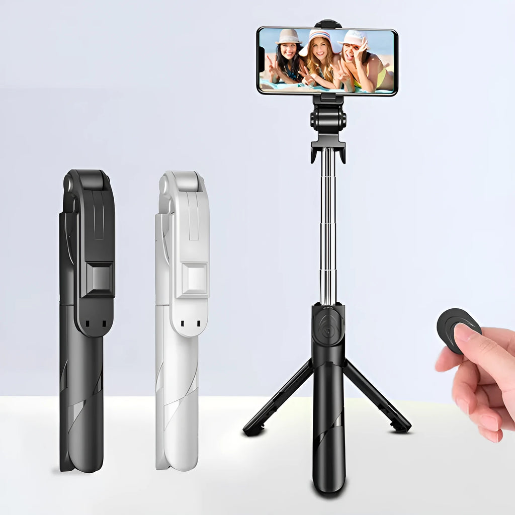 Bluetooth selfie stick tripod with remote, 680mm handheld, 650mm tripod, holds phones up to 6.0 inches, White or Black