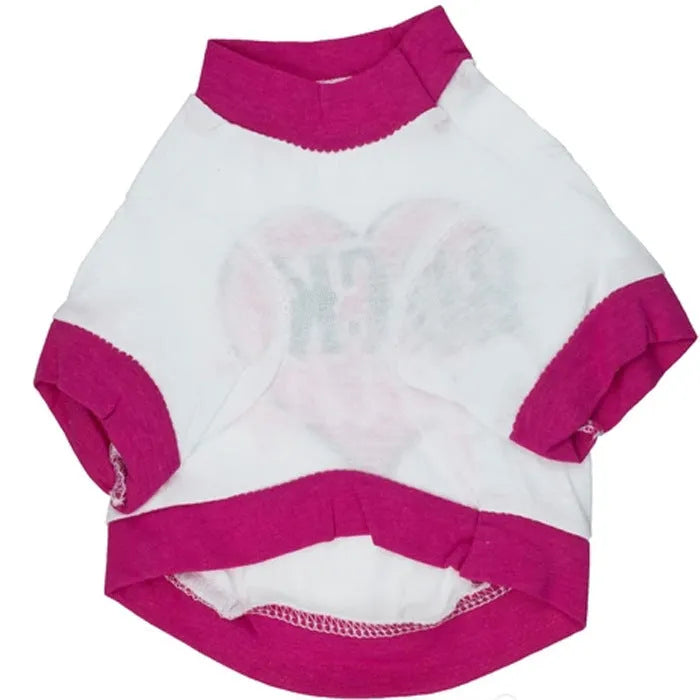 Cotton dog T-shirt casual pet clothing in four sizes on mannequin