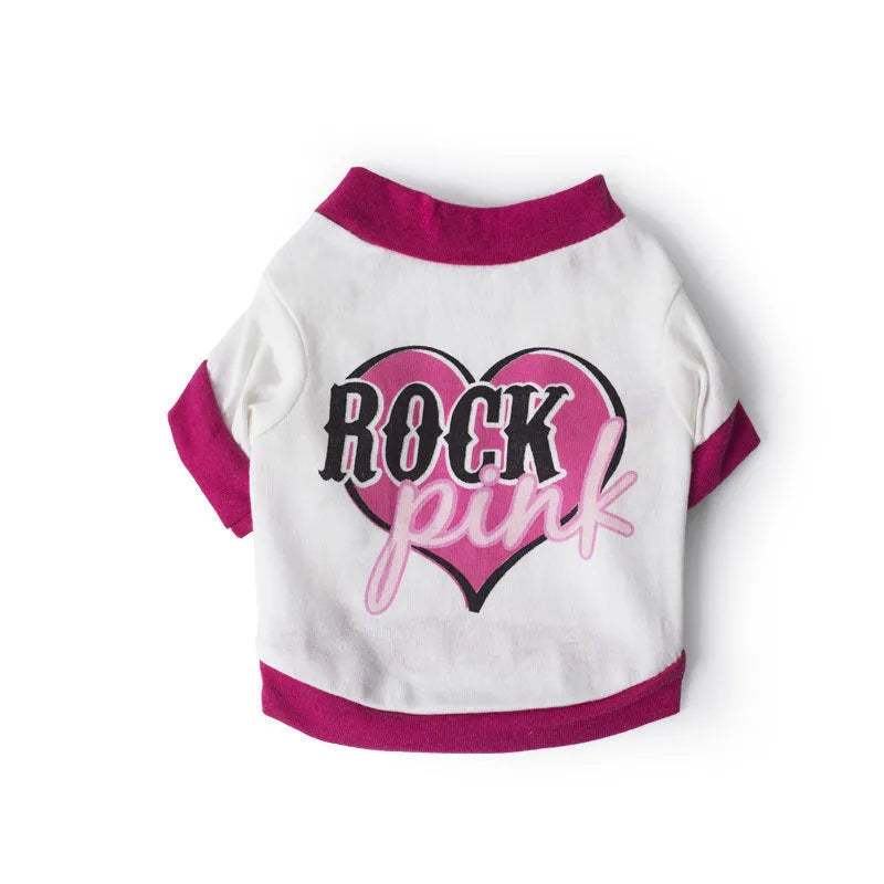 Cotton dog T-shirt casual pet clothing in four sizes on mannequin