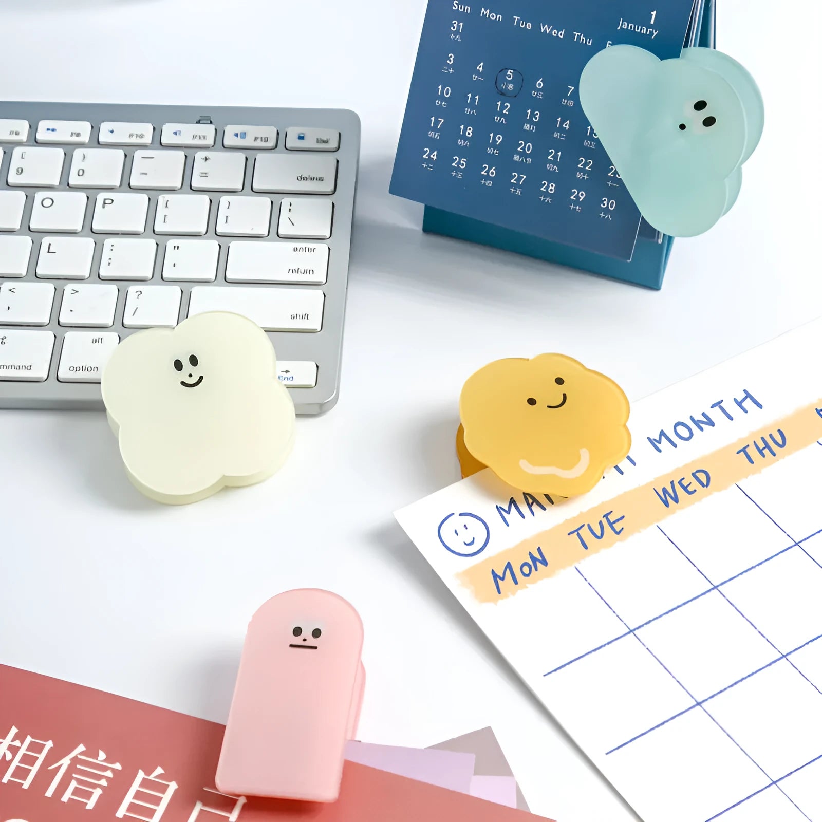 Clear acrylic decorative clip with coloured cartoon design for journaling and stationery projects