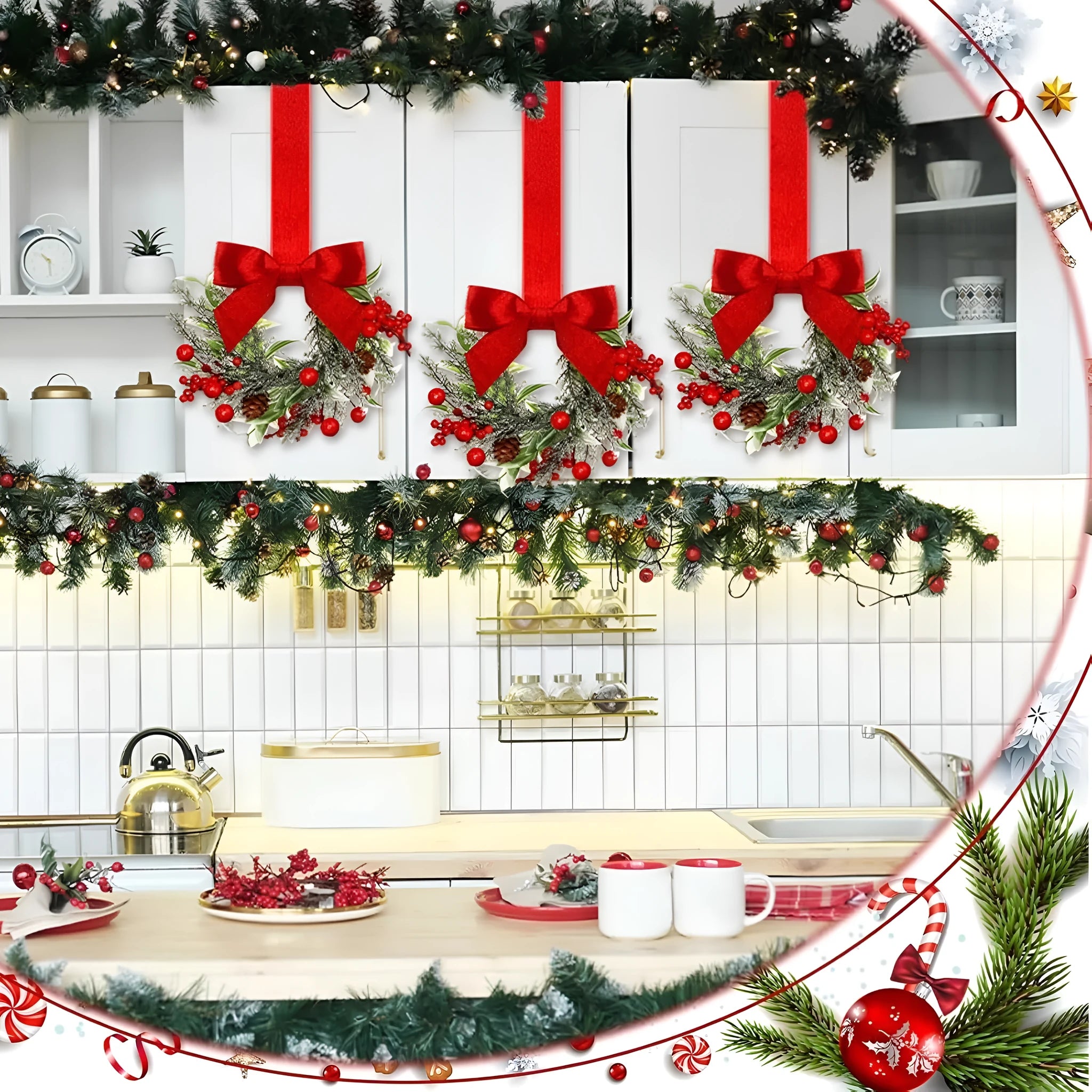 Handmade plastic bowknot ribbon Christmas garland in American style, available in camel heart colour