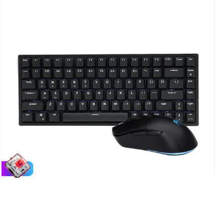 RK526 wireless mechanical keyboard and mouse set with USB transmitter and charging cable.