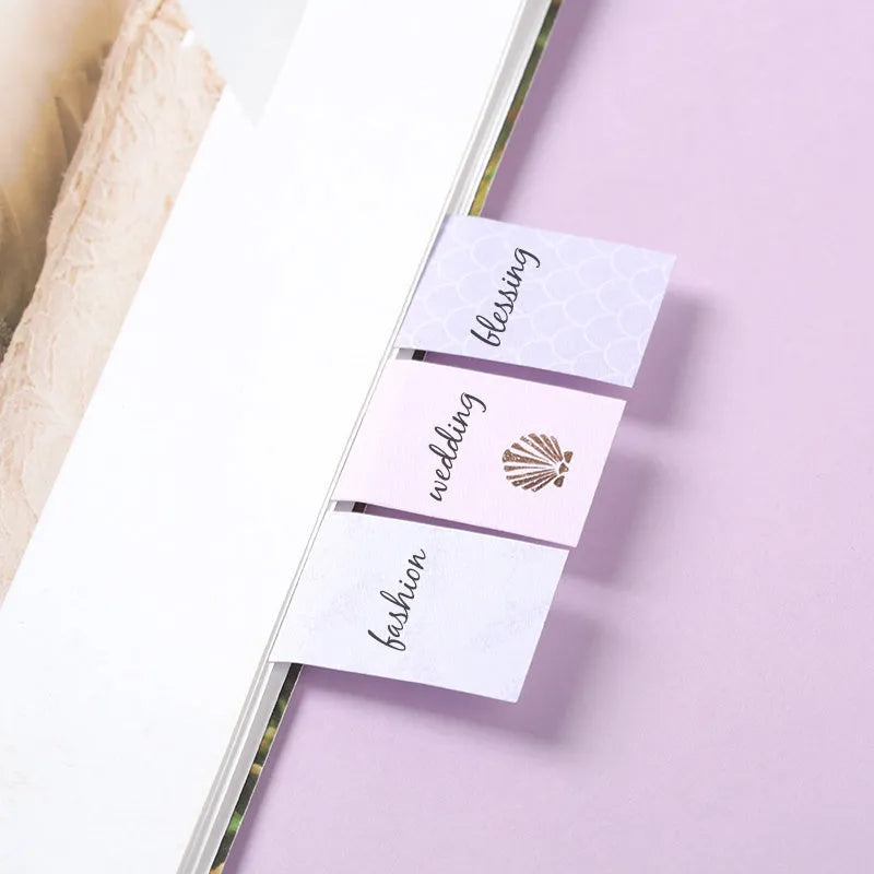 Purple Mermaid Series memo pads showing six different style books with self-adhesive pages