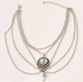 Bohemian chain anklet in Ancient Silver, 21 cm length, 2.3 cm width, on a plain background