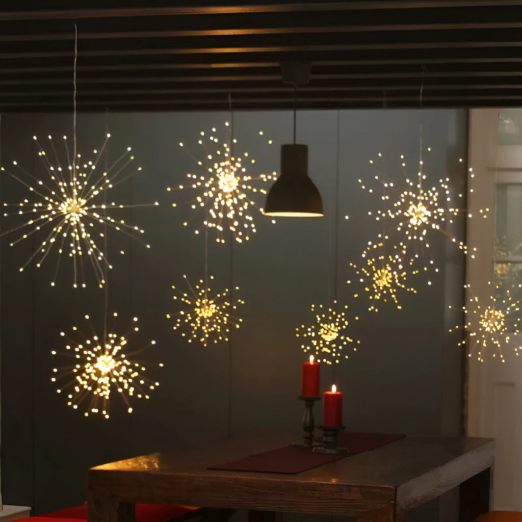 Solar-powered LED meteor shower light projecting starry patterns with 5000 lumen output