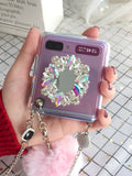 Samsung Galaxy Z Flip phone case with diagonal diamond hair powder cartoon design