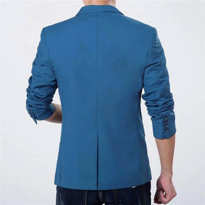 Men's slim fit blazer jacket black stand-up collar three-quarter sleeve cotton blend Korean style size chart included