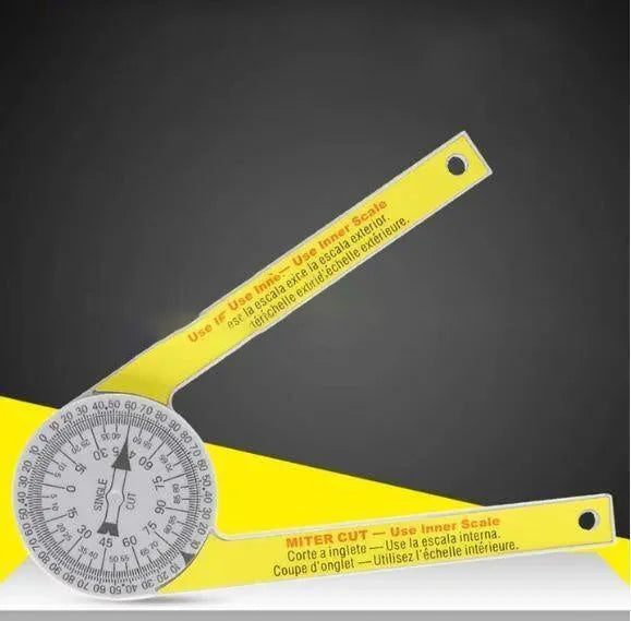 Yellow and white cross-border horizontal angle ruler with laser engraving scales for miter saw angle transfer