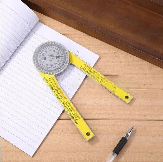 Yellow and white cross-border horizontal angle ruler with laser engraving scales for miter saw angle transfer