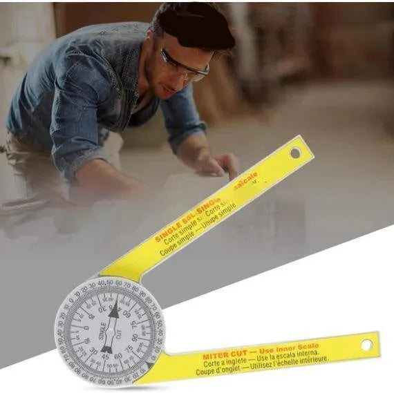 Yellow and white cross-border horizontal angle ruler with laser engraving scales for miter saw angle transfer