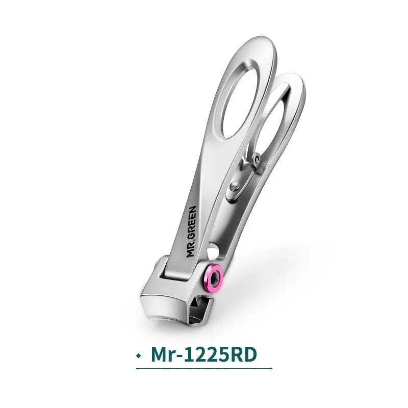 Silver stainless steel thick nail clippers with curved blades and ergonomic handle on white background