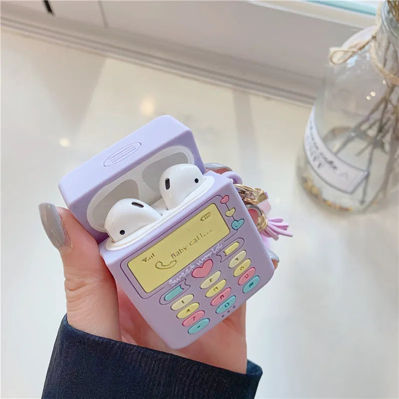 Purple silicone AirPods Pro case with fur ball pendant compatible with Apple wireless earbuds