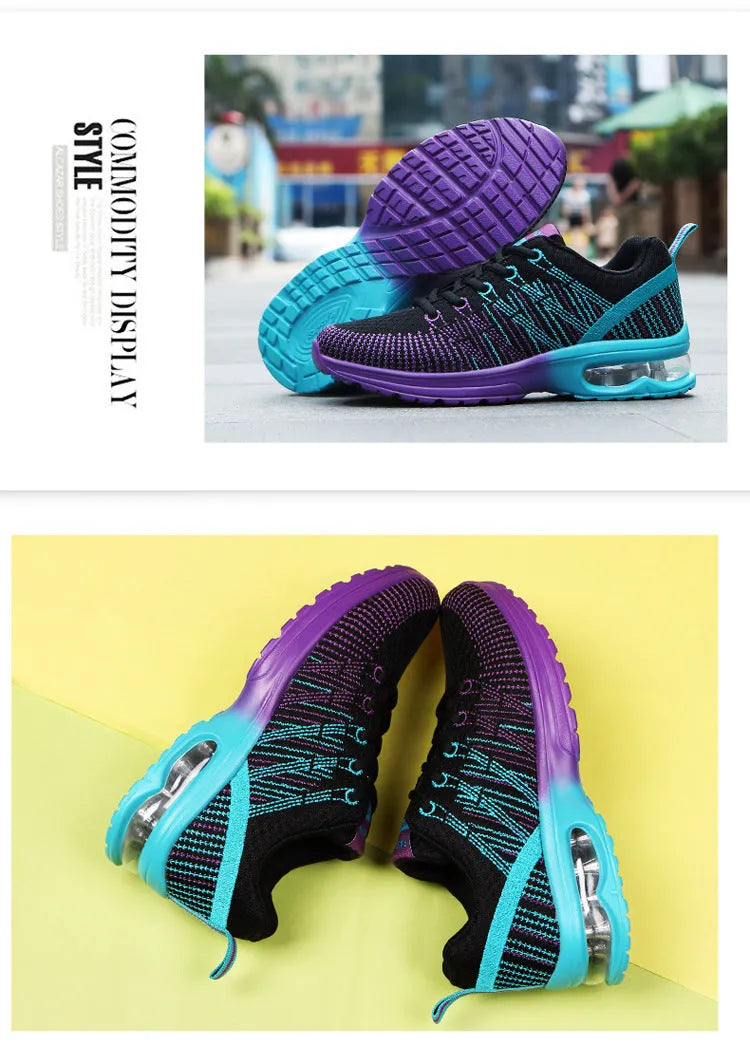 Women's casual lace-up sneakers in black with low heel and mesh lining
